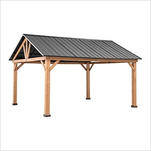 13 x 15 Wooden Gable Roof Hardtop Pavilion Gazebo with Ceiling Hook