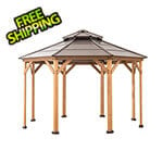 Sunjoy Group 13 x 13 Wooden Hardtop 2-Tier Octagon Gazebo with Ceiling Hook