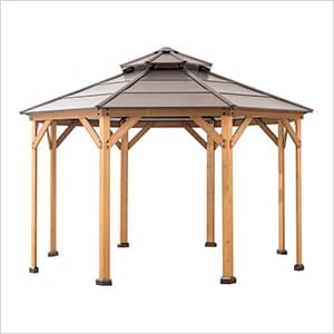 13 x 13 Wooden Hardtop 2-Tier Octagon Gazebo with Ceiling Hook