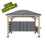 Sunjoy Group 11 x 11 Wooden Grill / BBQ / Hot Tub Gazebo with Privacy Screen