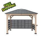 Sunjoy 11 x 11 Wooden Grill / BBQ / Hot Tub Gazebo with Privacy Screen