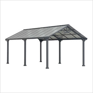 AutoCove 12 x 20 Steel Frame Gable Roof Metal Carport / Gazebo with 2 Ceiling Hooks