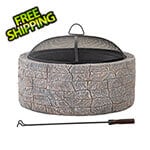 Sunjoy 26-Inch Wood Burning Stone Fire Pit with Spark Screen and Poker