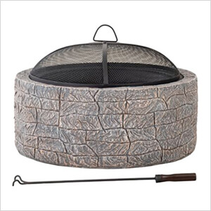 26-Inch Wood Burning Stone Fire Pit with Spark Screen and Poker