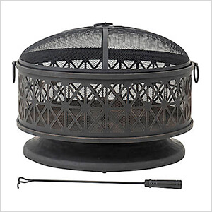 30-Inch Steel Wood Burning Fire Pit with Spark Screen and Fire Poker