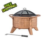 Sunjoy Group 30-Inch Copper Steel Wood Burning Fire Pit with Spark Screen and Fire Poker