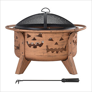 30-Inch Copper Steel Wood Burning Fire Pit with Spark Screen and Fire Poker