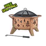Sunjoy Group 30-Inch Copper Steel Wood Burning Fire Pit with Spark Screen and Fire Poker