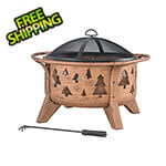 Sunjoy 30-Inch Copper Steel Wood Burning Fire Pit with Spark Screen and Fire Poker