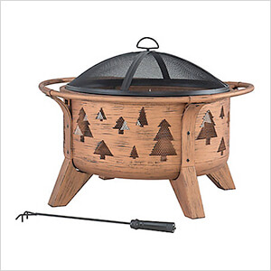 30-Inch Copper Steel Wood Burning Fire Pit with Spark Screen and Fire Poker