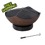 Sunjoy 32-Inch Steel Wood Burning Fire Pit with Spark Screen and Fire Poker