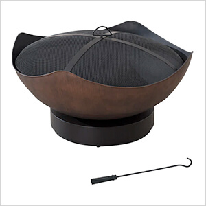 32-Inch Steel Wood Burning Fire Pit with Spark Screen and Fire Poker