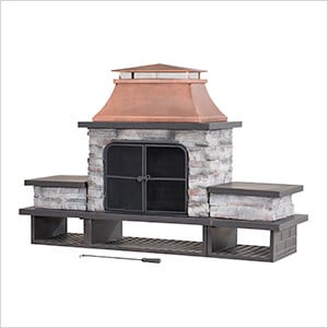 48-Inch Wood Burning Stone Fireplace with Fire Poker
