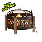 Sunjoy 31-Inch Steel Wood Burning Fire Pit with Spark Screen and Fire Poker