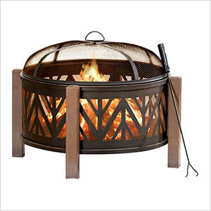 31-Inch Steel Wood Burning Fire Pit with Spark Screen and Fire Poker