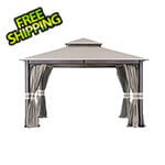 Sunjoy Group SummerCove 11 x 13 Steel 2-Tier Soft Top Gazebo with Netting, Curtains and Hook