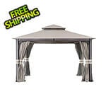 Sunjoy SummerCove 11 x 13 Steel 2-Tier Soft Top Gazebo with Netting, Curtains and Hook