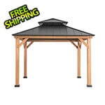 Sunjoy Group 11 x 11 Wooden 2-Tier Hardtop Gazebo with Ceiling Hook