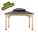 Sunjoy Group 11 x 13 Wooden 2-Tier Hardtop Gazebo with Ceiling Hook