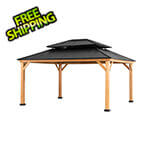 Sunjoy Group 13 x 15 Wooden 2-Tier Hardtop Gazebo with Ceiling Hook