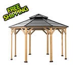 Sunjoy Group 13 x 13 Wooden Hardtop 2-Tier Octagon Gazebo with Ceiling Hook