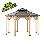 Sunjoy 13 x 13 Wooden Hardtop 2-Tier Octagon Gazebo with Ceiling Hook