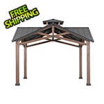 Sunjoy Group 12.5 x 12.5 Wooden Hardtop 2-Tier Gazebo with Ceiling Hook