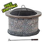 Sunjoy 32-Inch Wood Burning Stone Fire Pit with Spark Screen and Poker