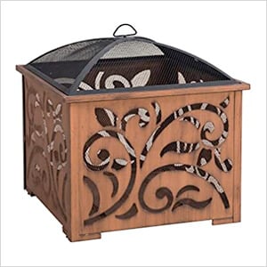 26-Inch Copper Steel Wood Burning Fire Pit with Spark Screen and Fire Poker
