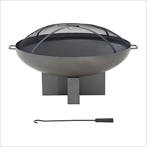 AmberCove 40-Inch Steel Wood Burning Fire Pit with Spark Screen and Fire Poker