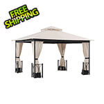 Sunjoy 11 x 13 Steel 2-Tier Soft Top Gazebo with Curtain and Netting