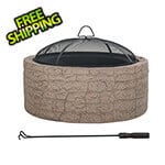 Sunjoy Group 26-Inch Wood Burning Stone Fire Pit with Spark Screen and Poker