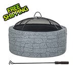Sunjoy Group 26-Inch Wood Burning Stone Fire Pit with Spark Screen and Poker