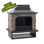 Sunjoy 48-Inch Wood Burning Stone Fireplace with Fire Poker and Removable Grate