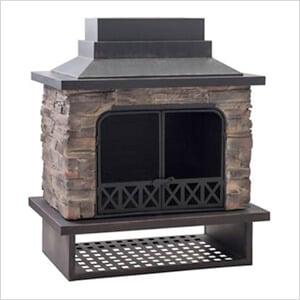 48-Inch Wood Burning Stone Fireplace with Fire Poker and Removable Grate