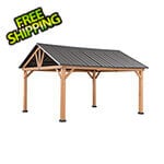 Sunjoy Group 11 x 13 Wooden Gable Roof Hardtop Pavilion Gazebo with Ceiling Hook