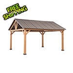 Sunjoy Group 13 x 15 Wooden Gable Roof Hardtop Pavilion Gazebo with Ceiling Hook
