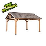 Sunjoy 13 x 15 Wooden Gable Roof Hardtop Pavilion Gazebo with Ceiling Hook