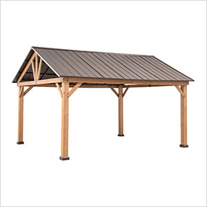 13 x 15 Wooden Gable Roof Hardtop Pavilion Gazebo with Ceiling Hook