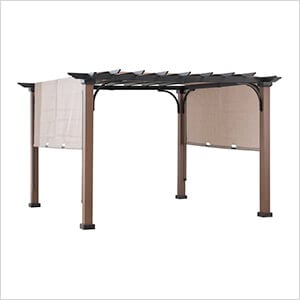 11 x 11 Modern Metal Pergola Kit with Tan Adjustable Canopy