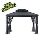 Sunjoy Group SummerCove 10 x 12 Black Steel Hardtop Gazebo with Hook and Netting