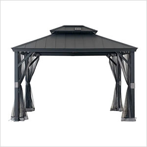 SummerCove 10 x 12 Black Steel Hardtop Gazebo with Hook and Netting