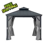 Sunjoy Group 10 x 10 Aluminum Frame 2-Tier Steel Hardtop Gazebo with Netting, Curtain and Ceiling Hook