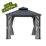 Sunjoy 10 x 10 Aluminum Frame 2-Tier Steel Hardtop Gazebo with Netting, Curtain and Ceiling Hook