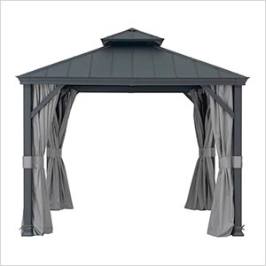 10 x 10 Aluminum Frame 2-Tier Steel Hardtop Gazebo with Netting, Curtain and Ceiling Hook