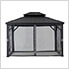 10 x 10 Aluminum Frame 2-Tier Steel Hardtop Gazebo with Netting, Curtain and Ceiling Hook