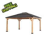 Sunjoy Group 13 x 15 Wood Steel Roof Gazebo with Ceiling Hook