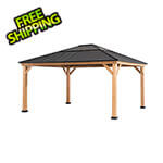 Sunjoy 13 x 15 Wood Steel Roof Gazebo with Ceiling Hook