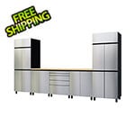 Contur Cabinet 12.5' Premium Stainless Steel Garage Cabinet System with Butcher Block Tops