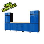 Contur Cabinet 12.5' Premium Santorini Blue Garage Cabinet System with Butcher Block Tops